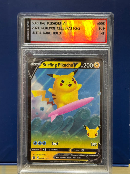 Surfing Pikachu v PSA 9