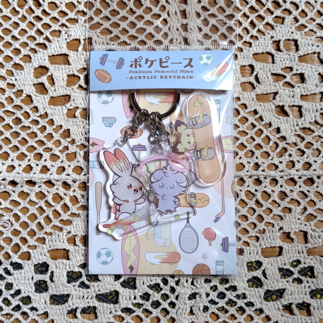 Llavero Scorbunny, Espurr y Pichu Pokemon center Pokepeace