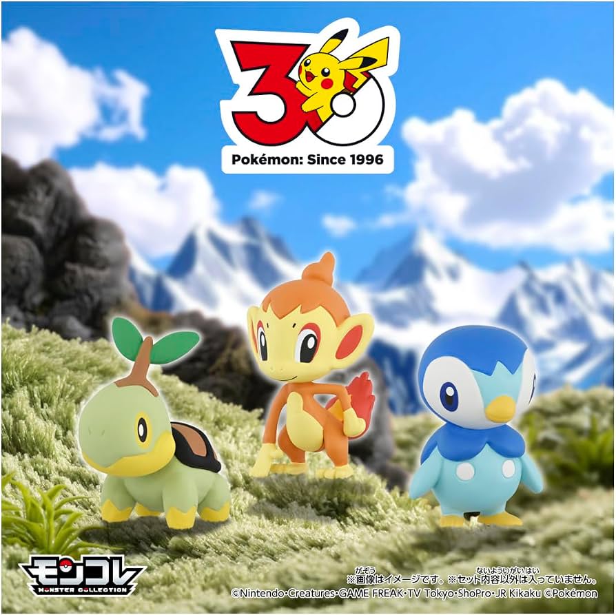 Set de figuras Moncolle de Takara Tomy, iniciales de la región de Sinnoh: Turtwig, Chimchar y Piplup