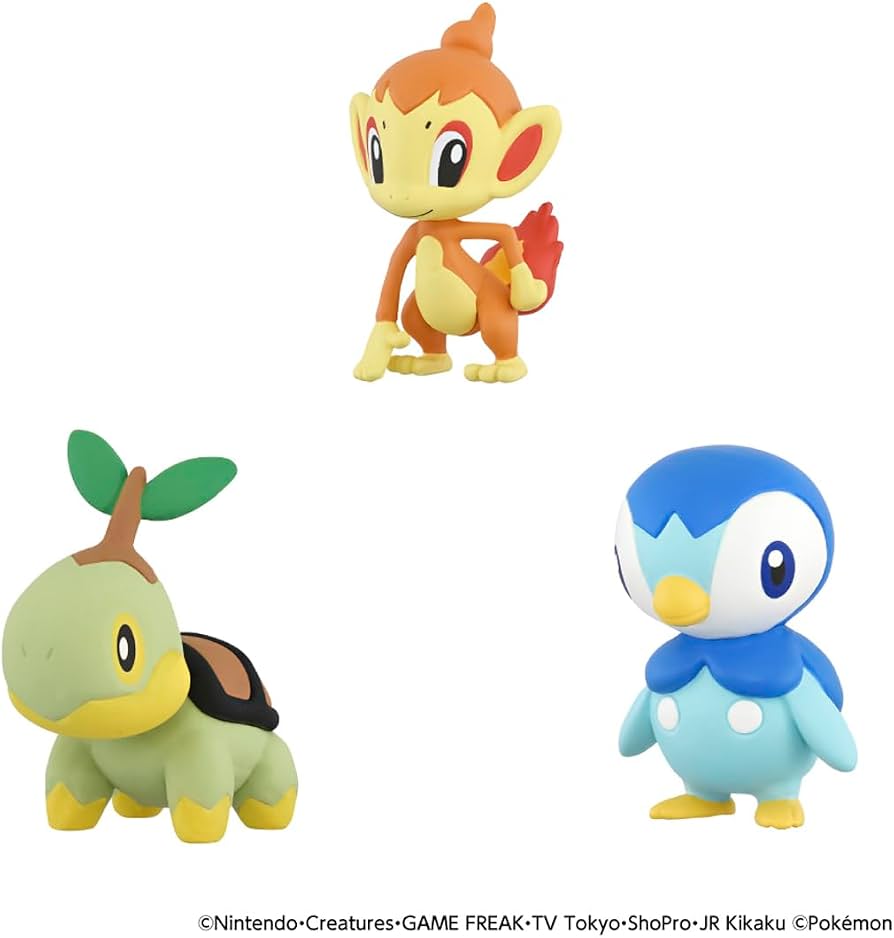 Set de figuras Moncolle de Takara Tomy, iniciales de la región de Sinnoh: Turtwig, Chimchar y Piplup