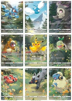 Set las 9 Pikachu, riolu, swablu,turtwig, duskull, bidoog, mareep, paras y poochyena