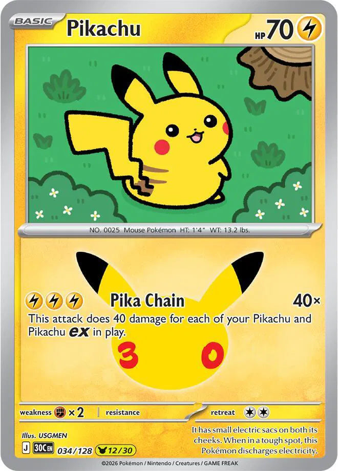 Pikachu 30th Celebration Pikachu Rare 052/128
