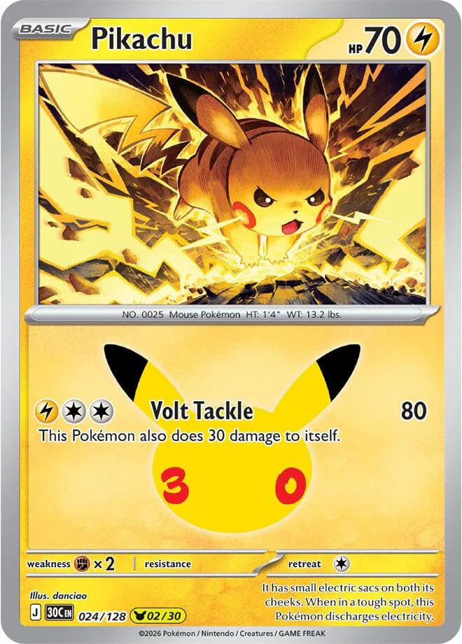Pikachu 30th Celebration Pikachu Rare 024/128