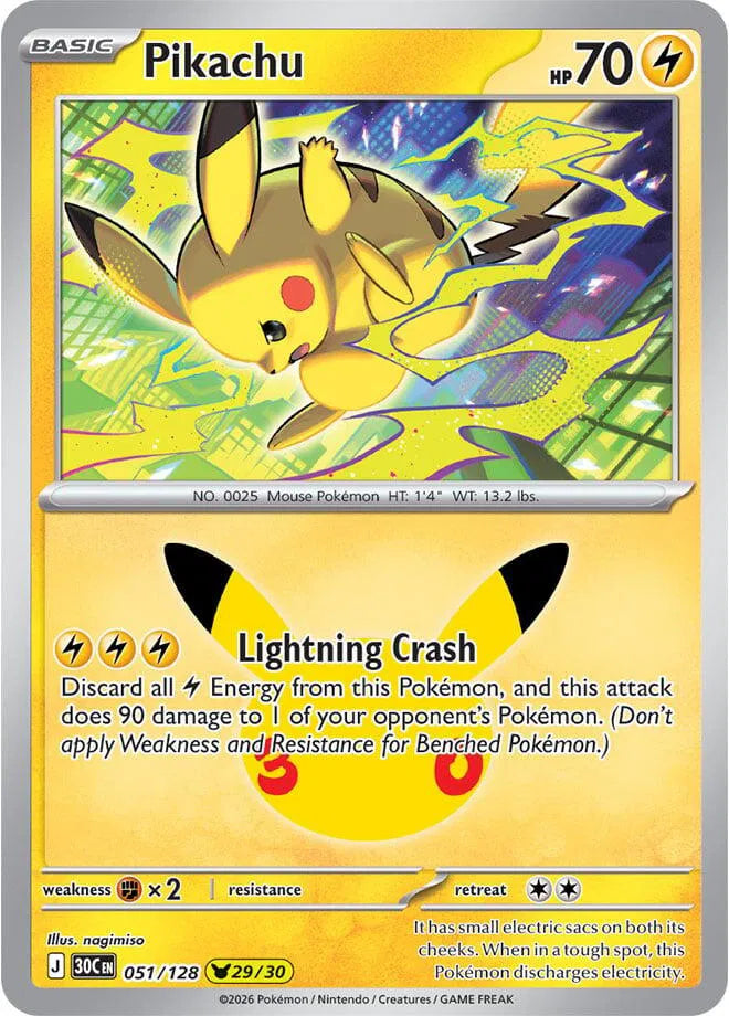 Pikachu 30th Celebration Pikachu Rare 051/128