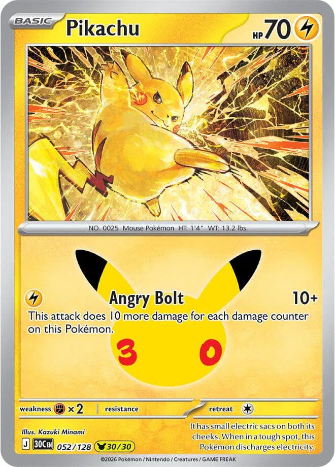 Pikachu 30th Celebration Pikachu Rare 052/128