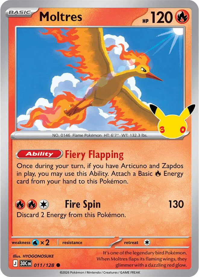 Moltres 30th Celebration holofoil 011/128