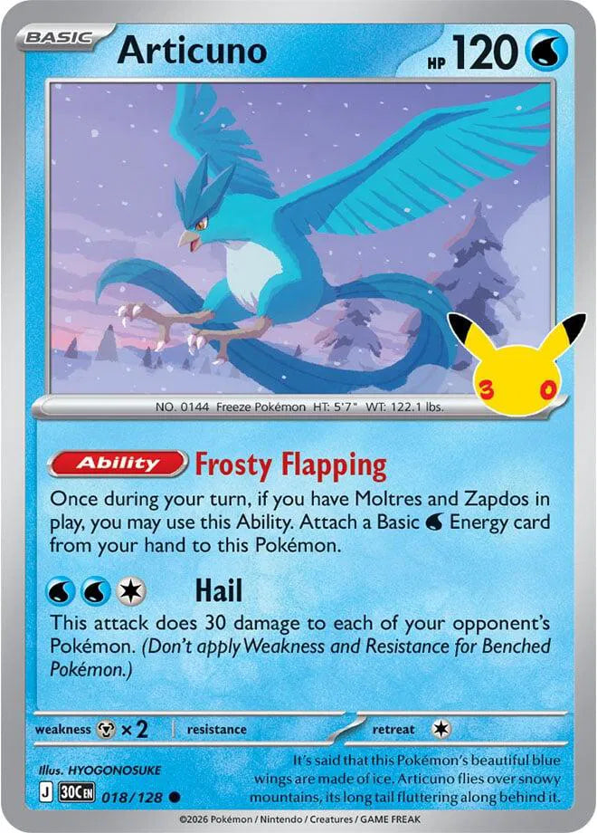 Articuno 30th Celebration holofoil 018/128
