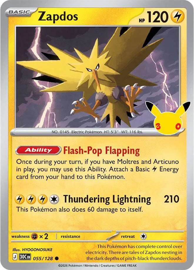 Zapdos 30th Celebration holofoil 055/128
